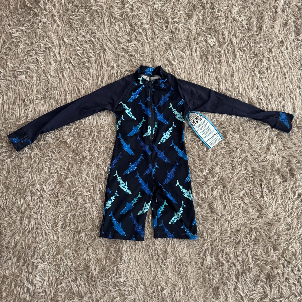 Sun Protection Zone Blue Shark One Piece Long Sleeve Rashguard